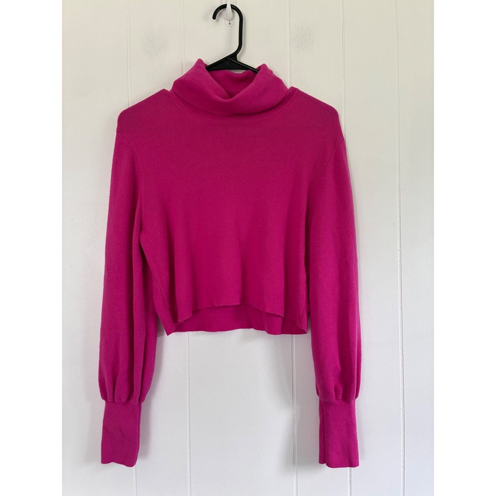 Wilfred Aritzia Magenta Merino Wool Cotton Cropped Turtleneck Sweater Medium